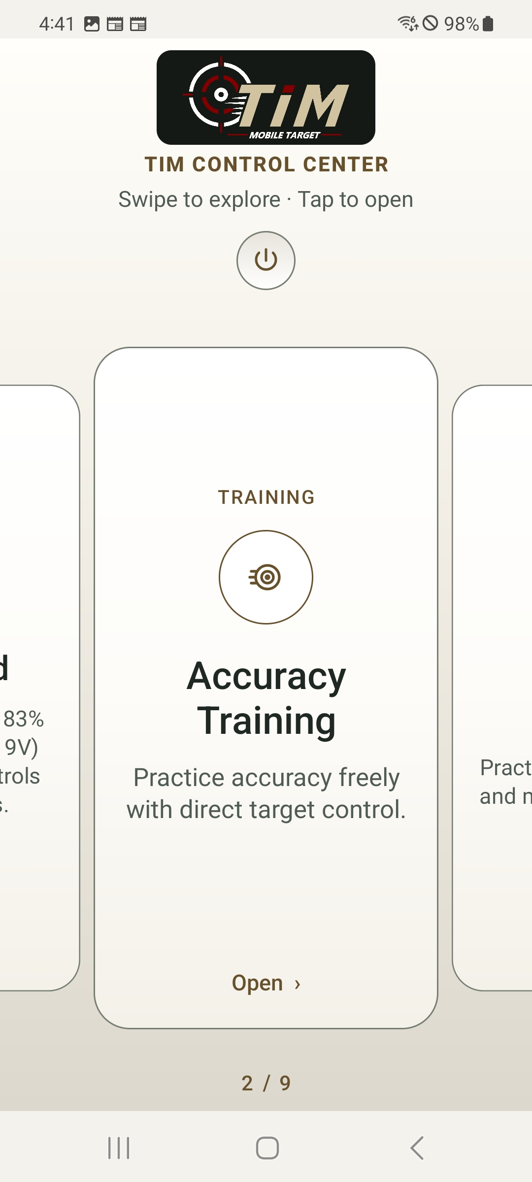 Accuracy training home screen
